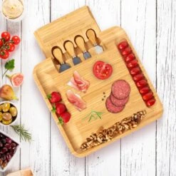 Plateau Fromage Bambou & Lot 4 Couverts 11 Plateau Fromage Bambou & Lot 4 Couverts -GourmetHome Soldes Magasin 84701f0874634c27902f022e303b703e